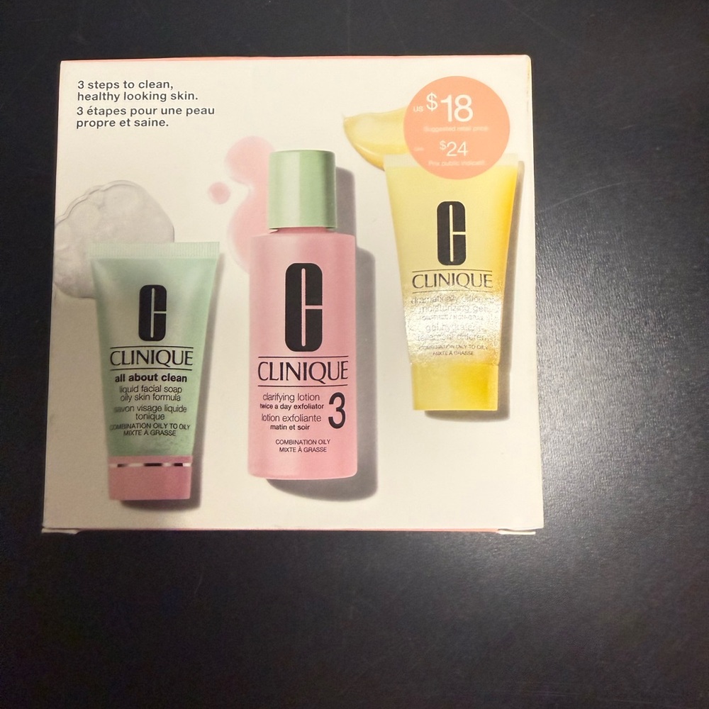 Clinique Skincare Trio with Green, Pink, and Yellow